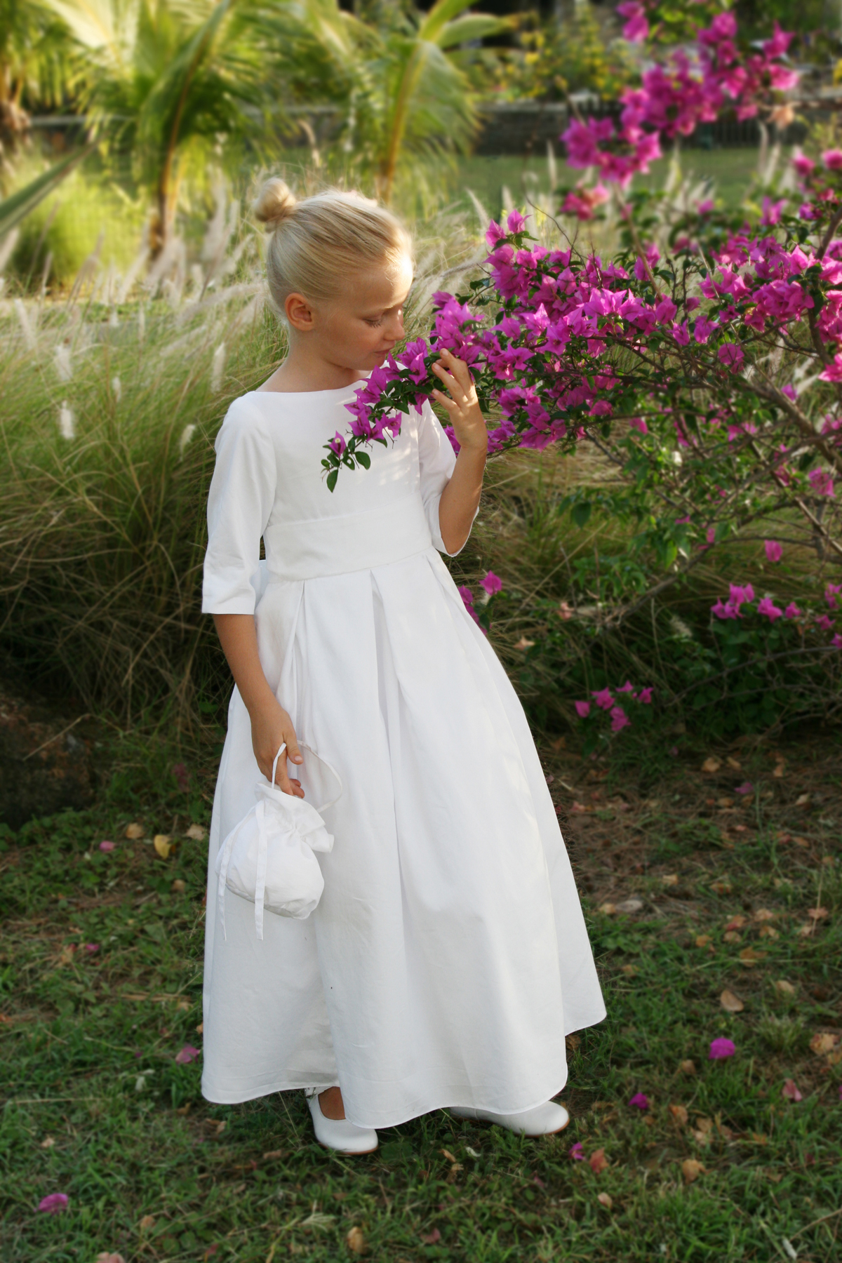 8 Little Eglantine Charlotte white pleated flwoer girl dress