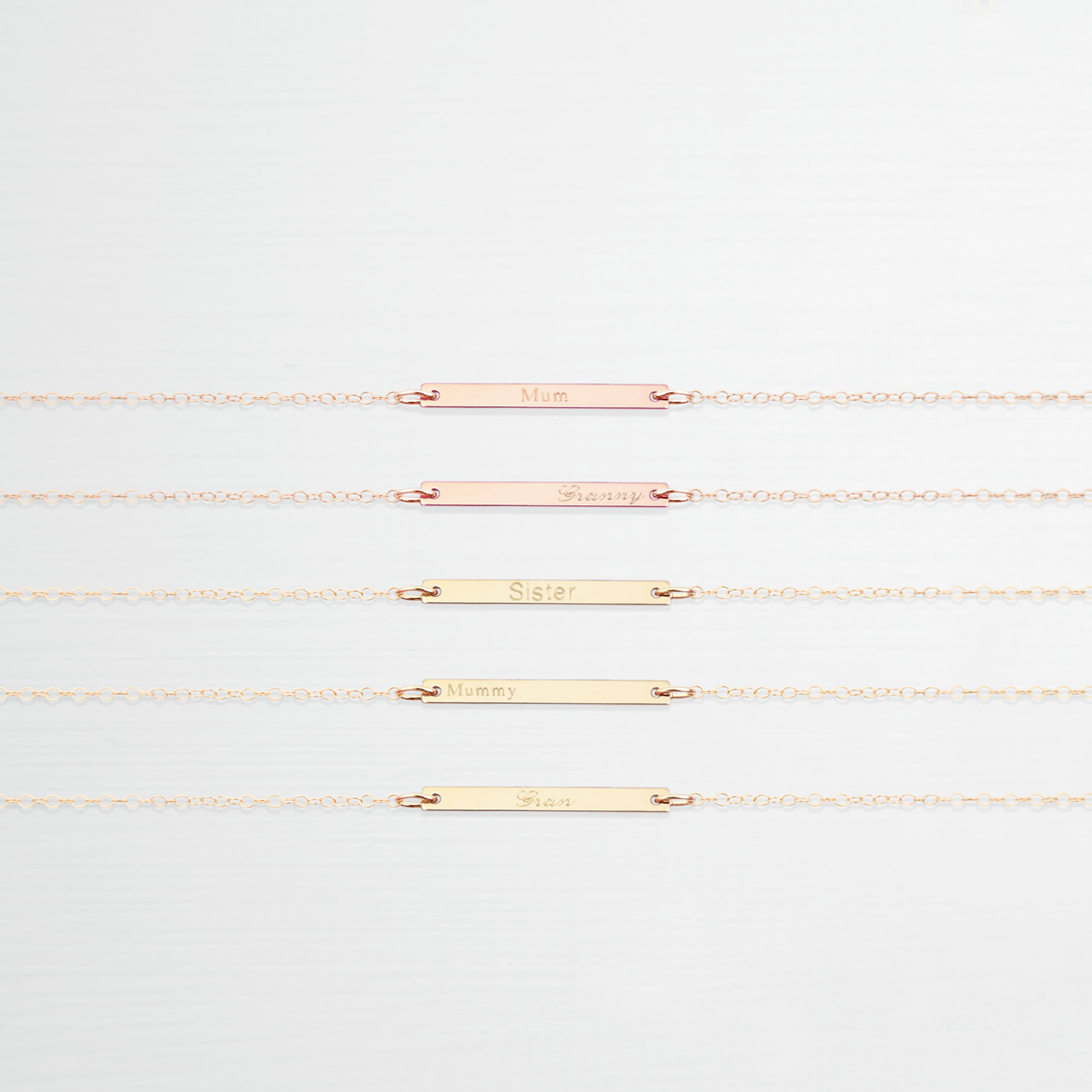 Britten Anthology Family names bar necklace all colours Elodie