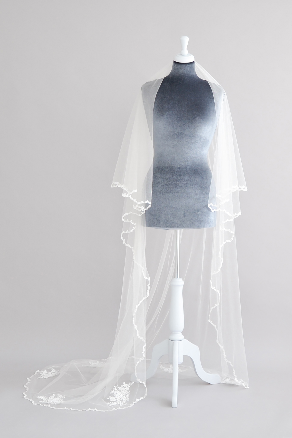Britten Crisp silk two tier wedding veil with delicate lace motifs Margarette
