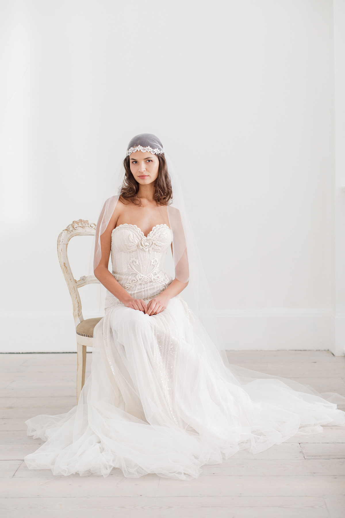 Britten Crystal Beaded Juliet cap wedding veil Mai