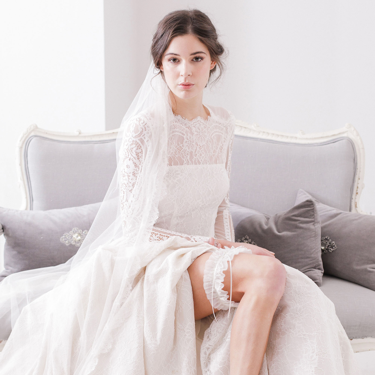 Britten Silk style wedding veil with french eyelash lace trim Mia