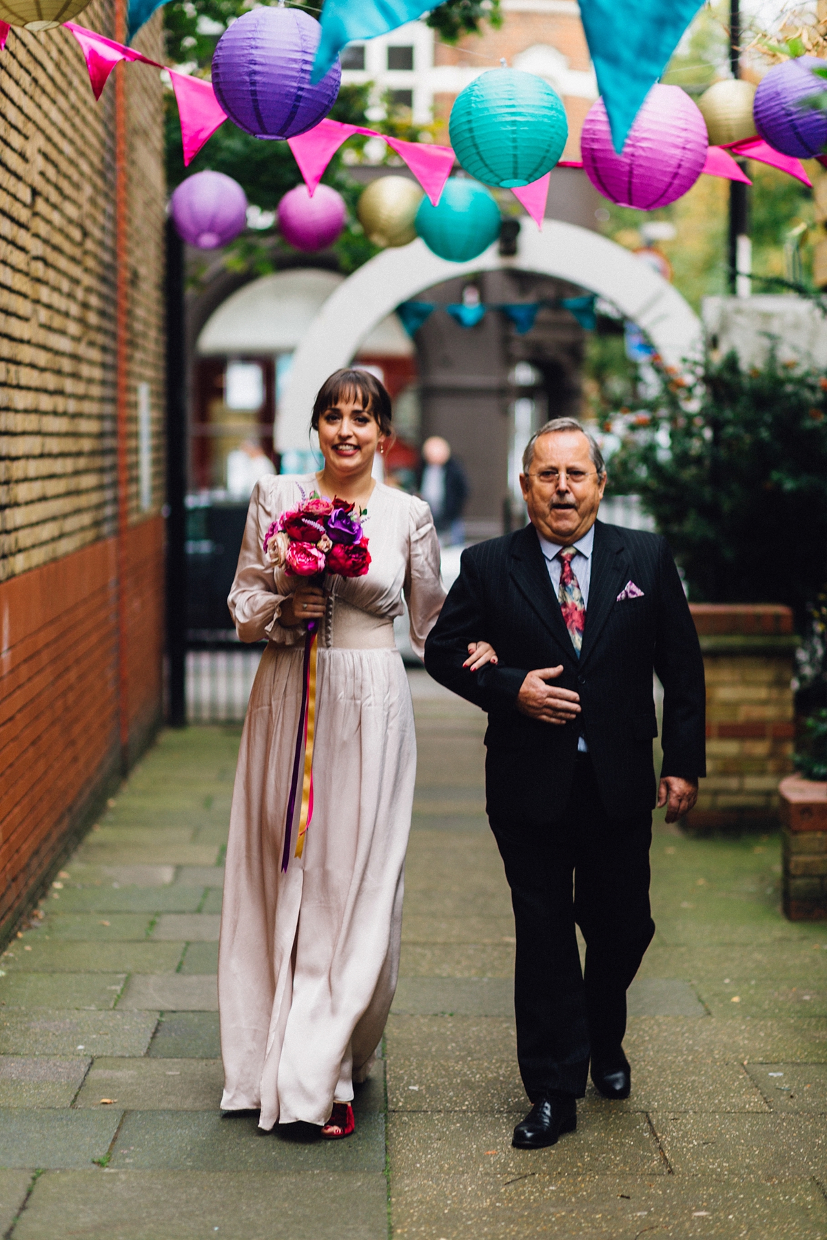 Ghost dress jewel toned colourful London wedding 10