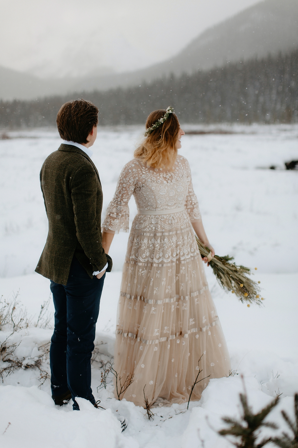 Intimate winter elopement Needle Thread dress 14