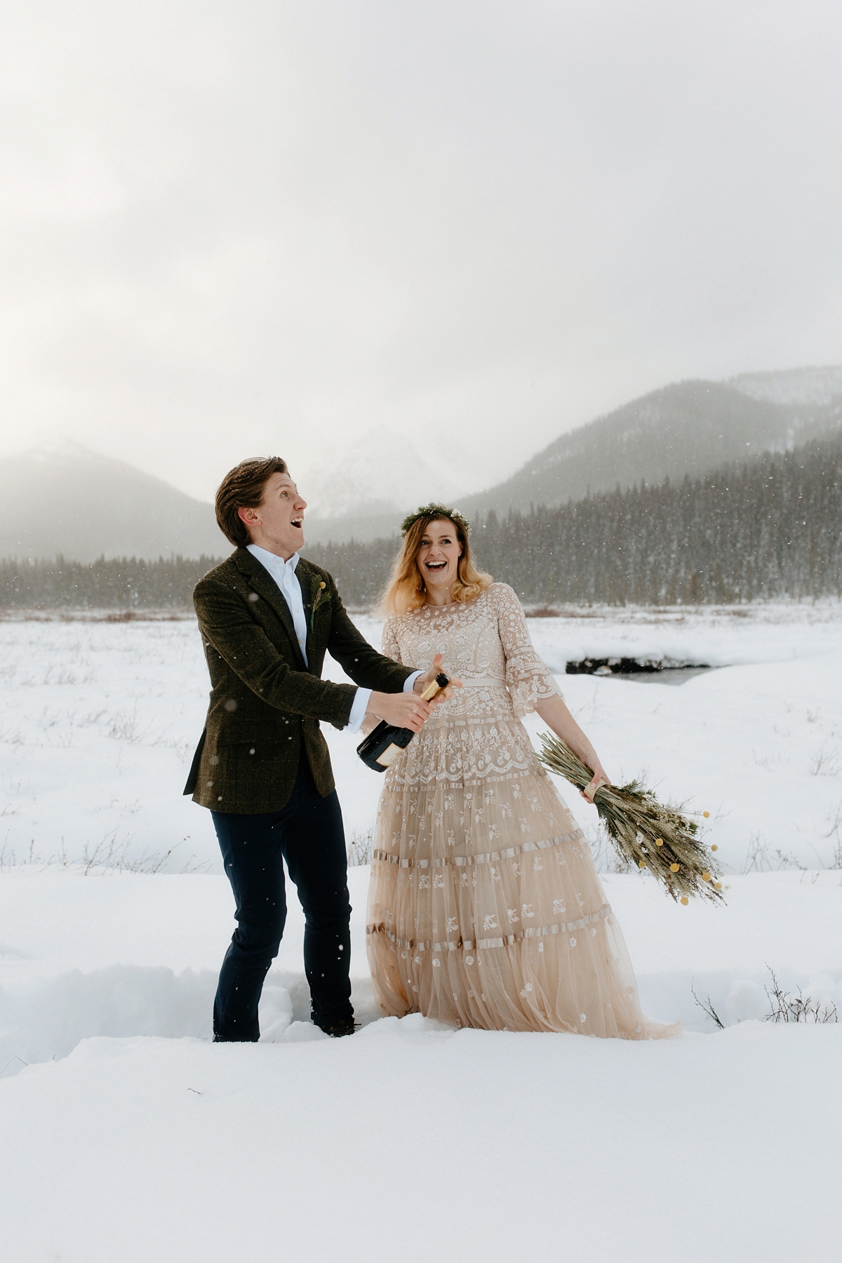 Intimate winter elopement Needle Thread dress 17