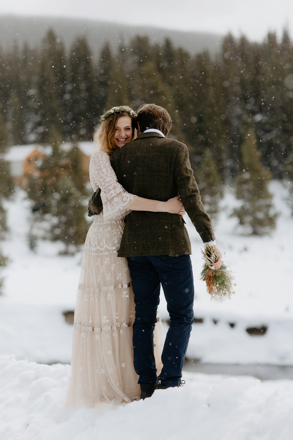 Intimate winter elopement Needle Thread dress 33