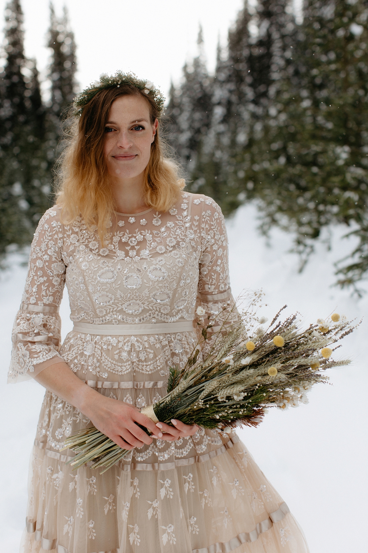 Intimate winter elopement Needle Thread dress 35
