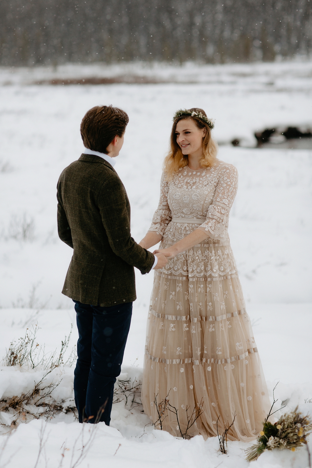 Intimate winter elopement Needle Thread dress 7