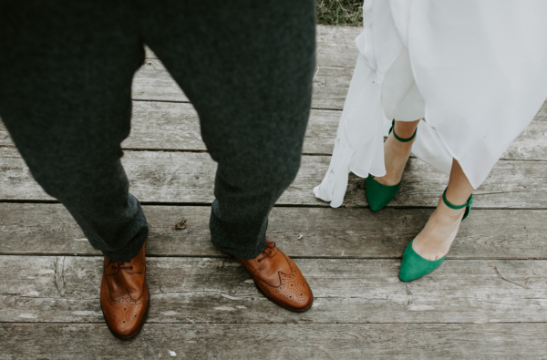 Green Wedding Shoes and a Back Necklace for a Marquee Wedding on the Banks Of The Thames