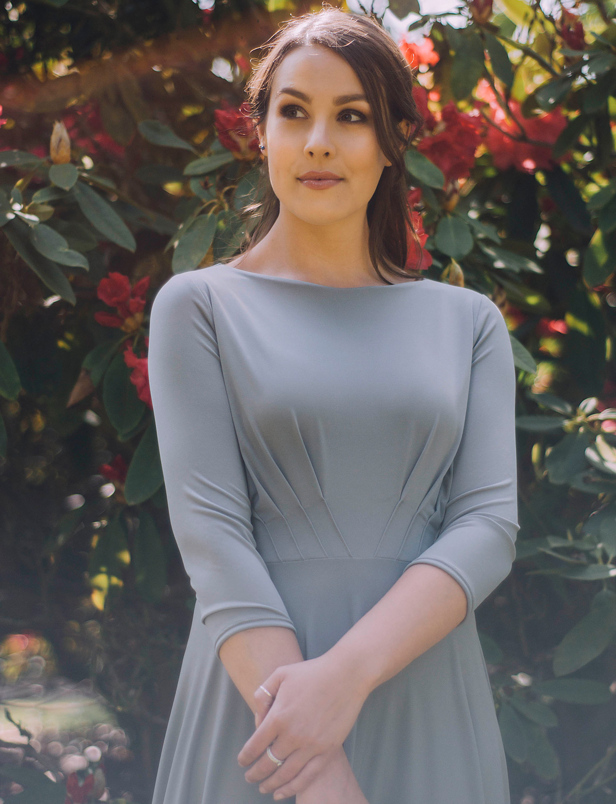 Multiway bridesmaids dresses by Willow Pearl Temple dress with three quarter length sleeves in Grey
