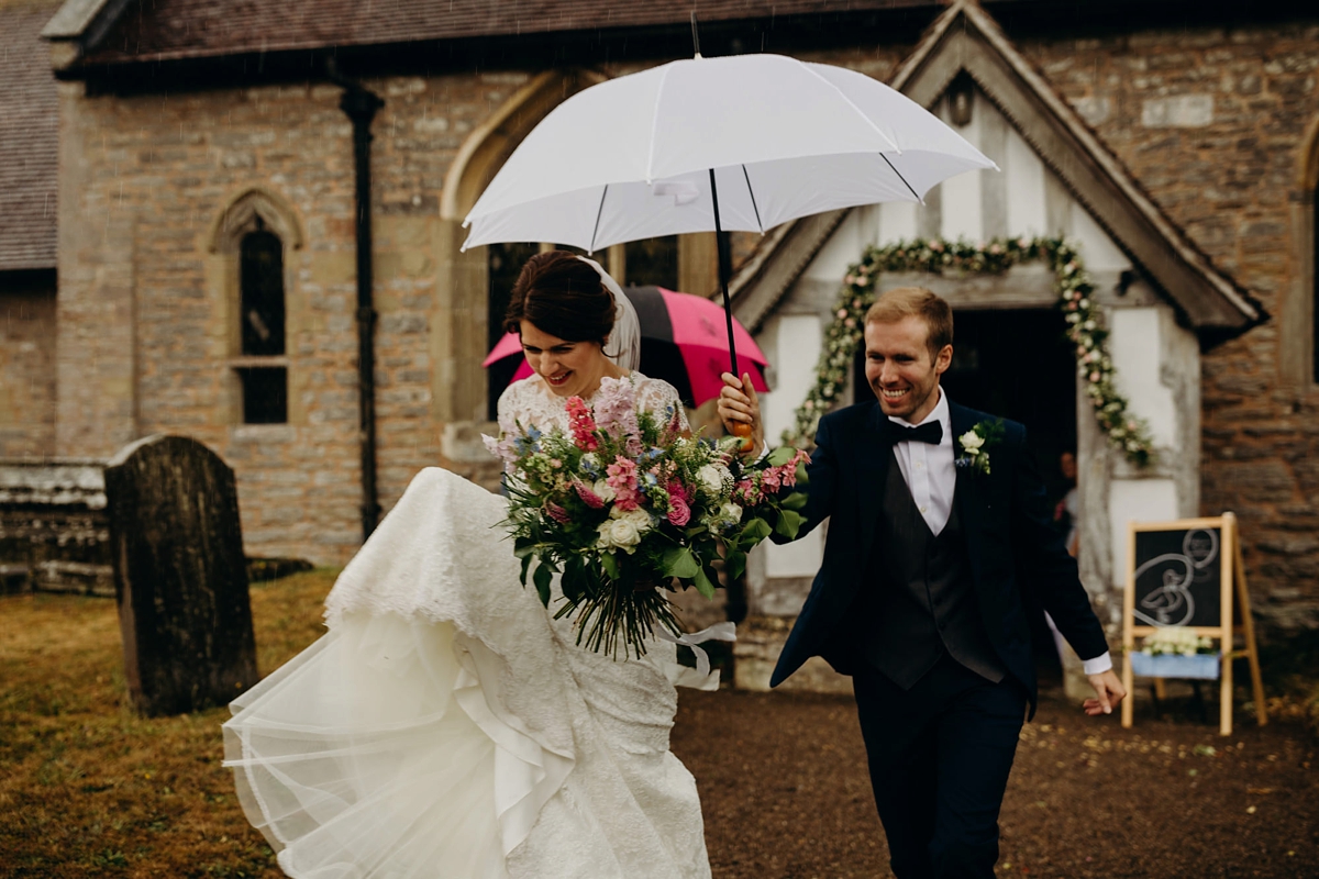 Stewart Parvin dress rainy day wedding at home Richard Skins Photography 37