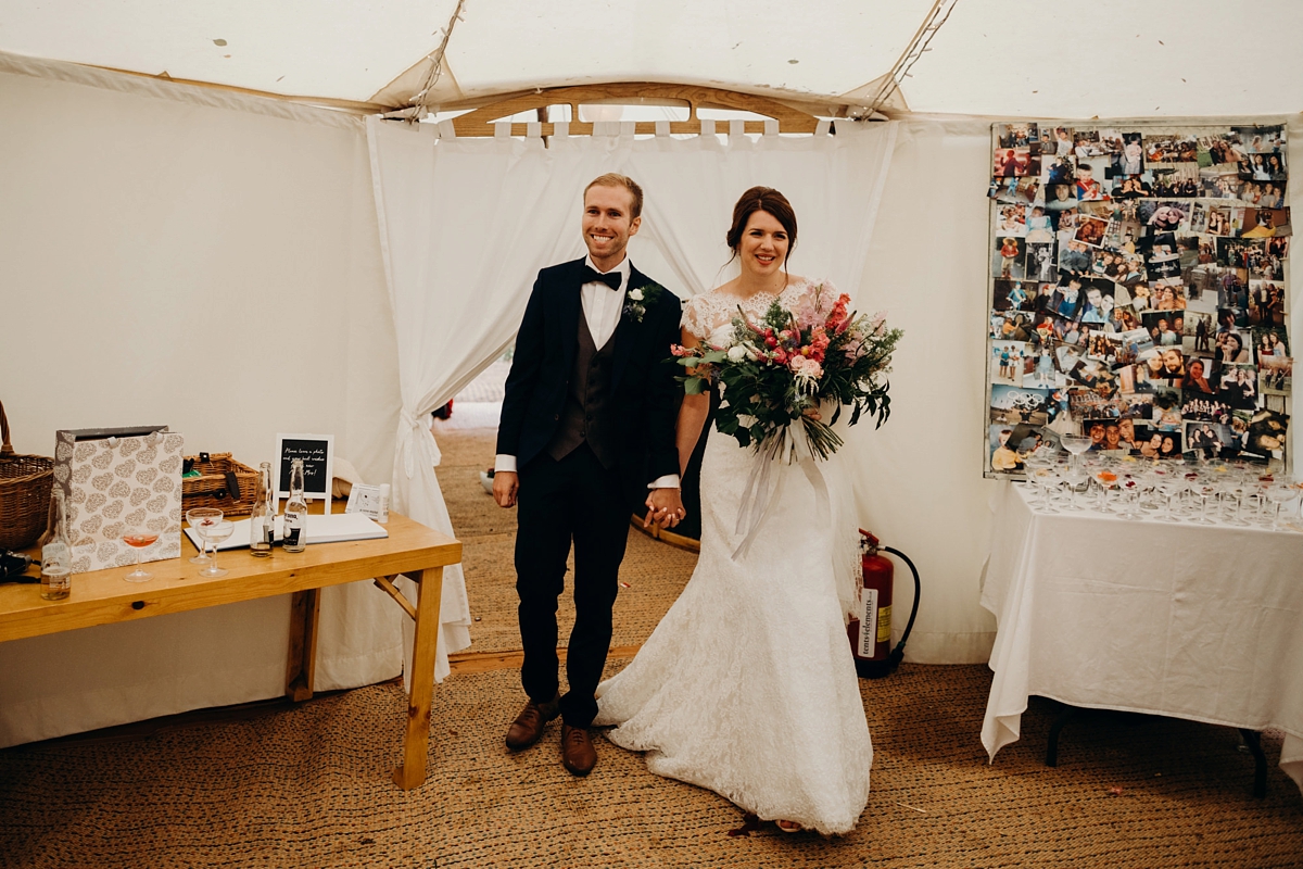 Stewart Parvin dress rainy day wedding at home Richard Skins Photography 51