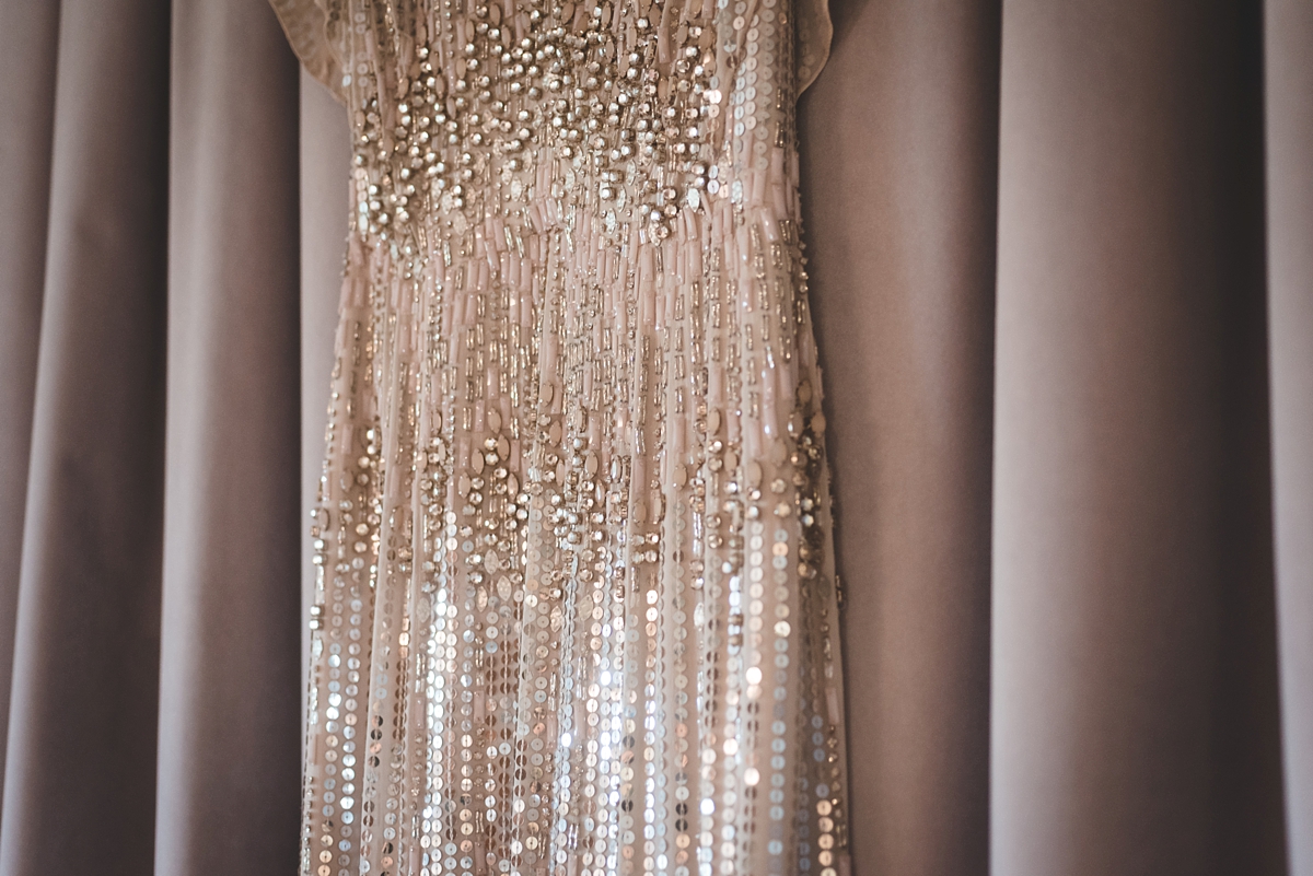 2 Jenny Packham sequin dress tree house wedding