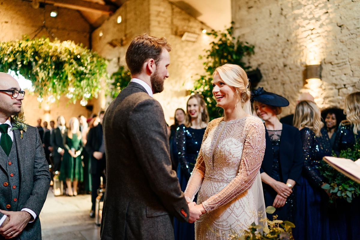 29 Justin Alexander bride celstial inspired winter barn wedding