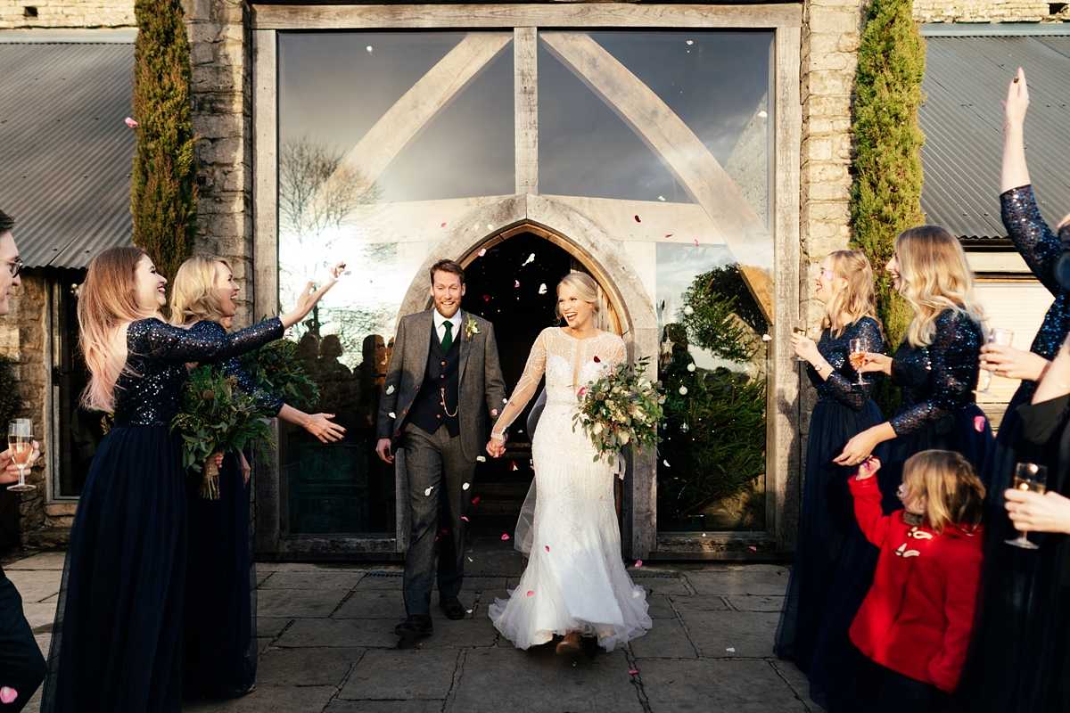 33 Justin Alexander bride celstial inspired winter barn wedding