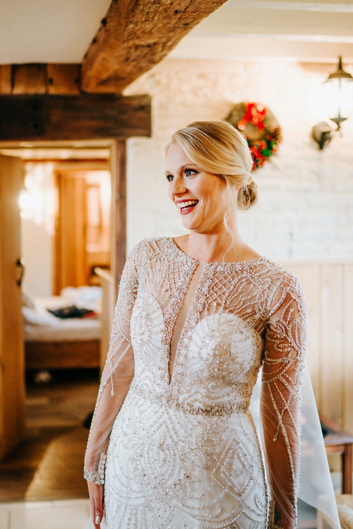 7 Justin Alexander bride celstial inspired winter barn wedding
