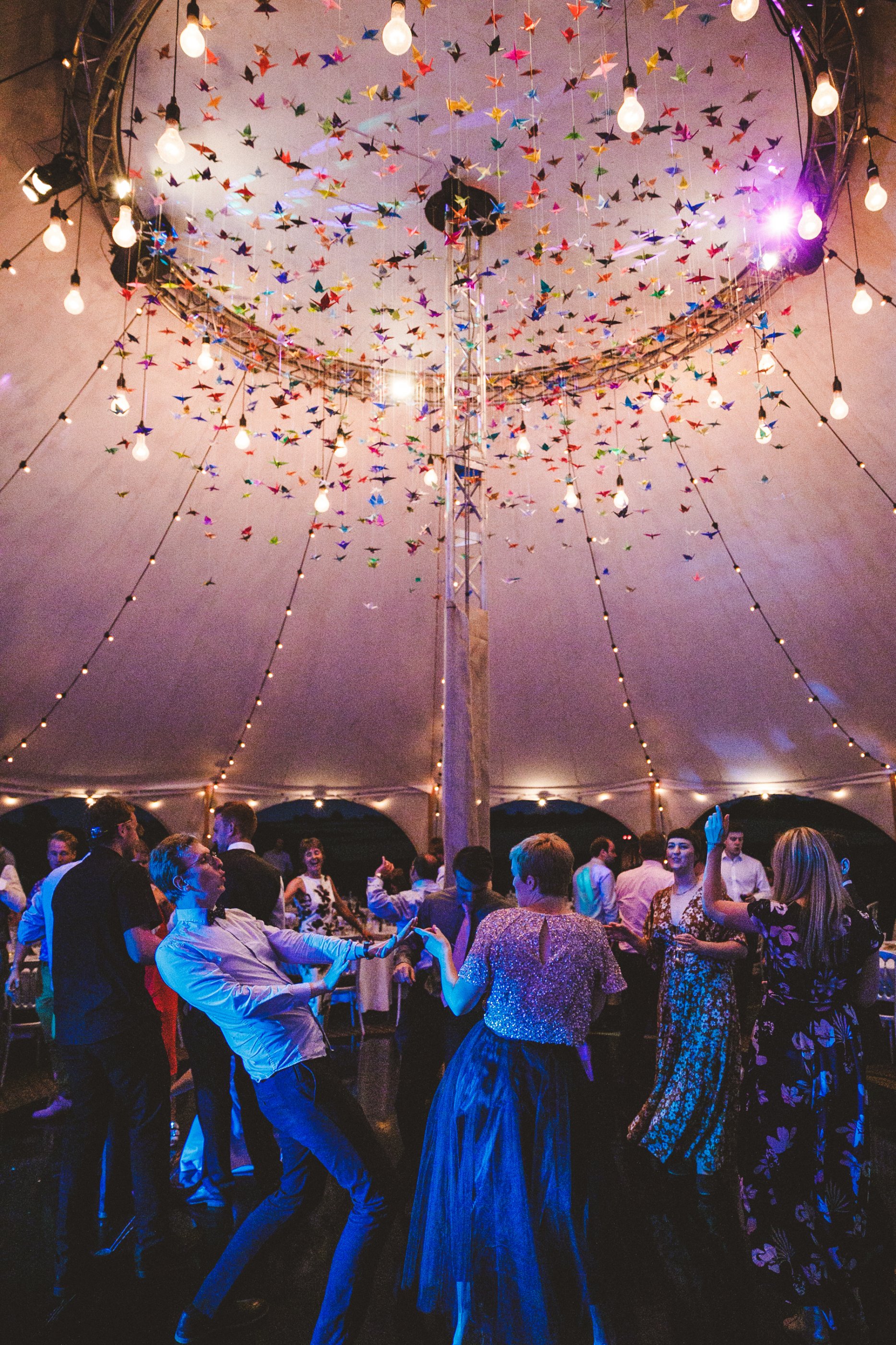 01 Wedding dance floor in tent with paper cranes