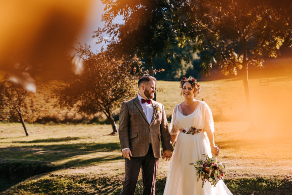 Amy Mair Couture For a Fun, Woodland Inspired Humanist Wedding in Autumn