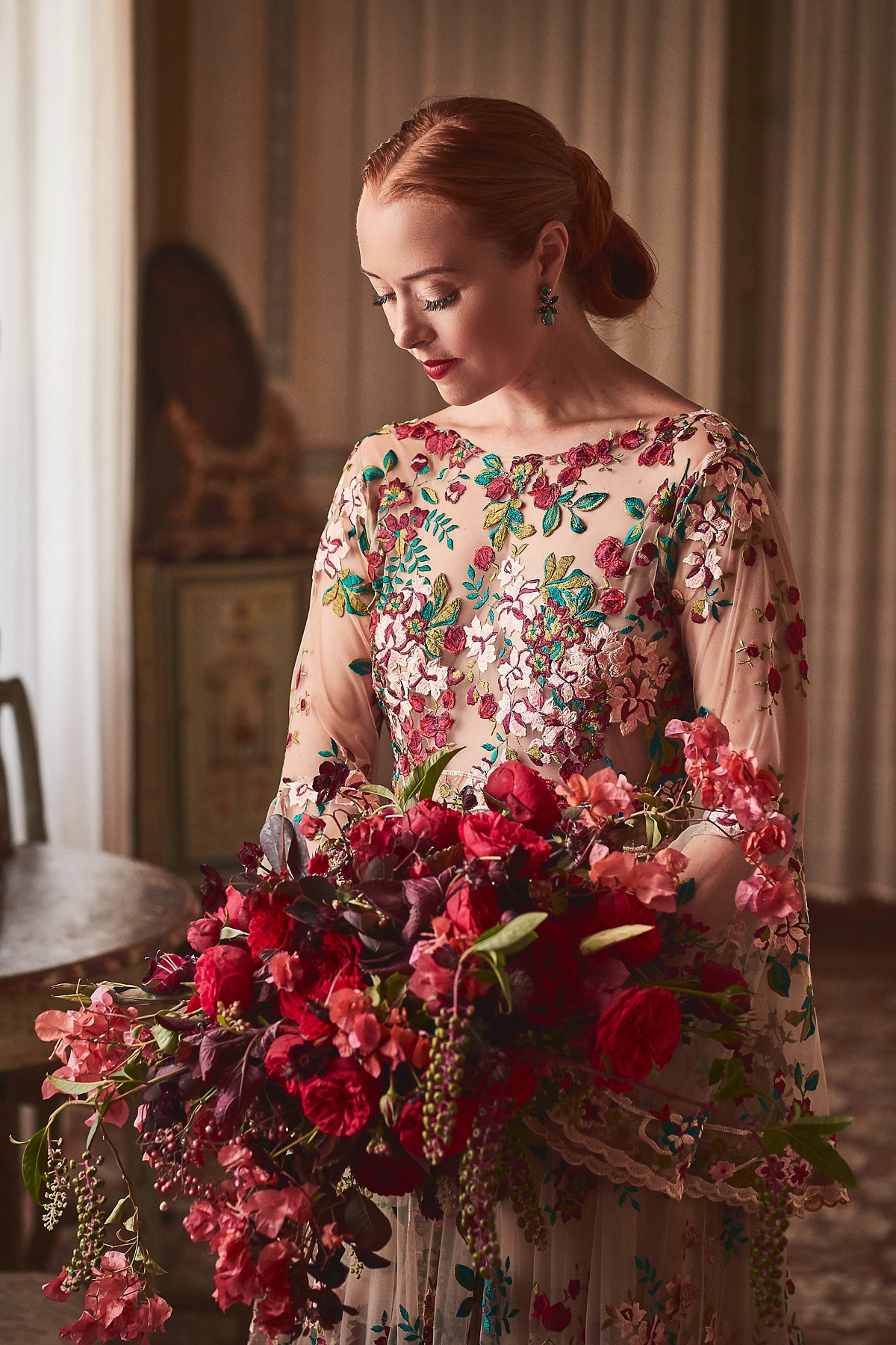 Floral embroidered dress Italian garden wedding 29