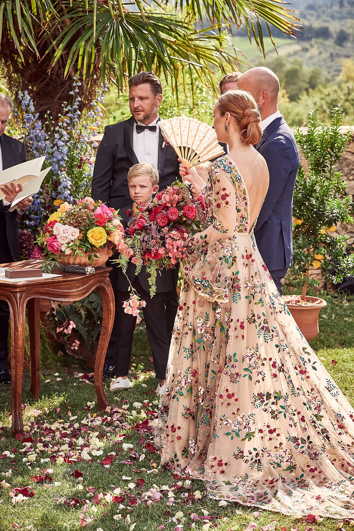Floral embroidered dress Italian garden wedding 37