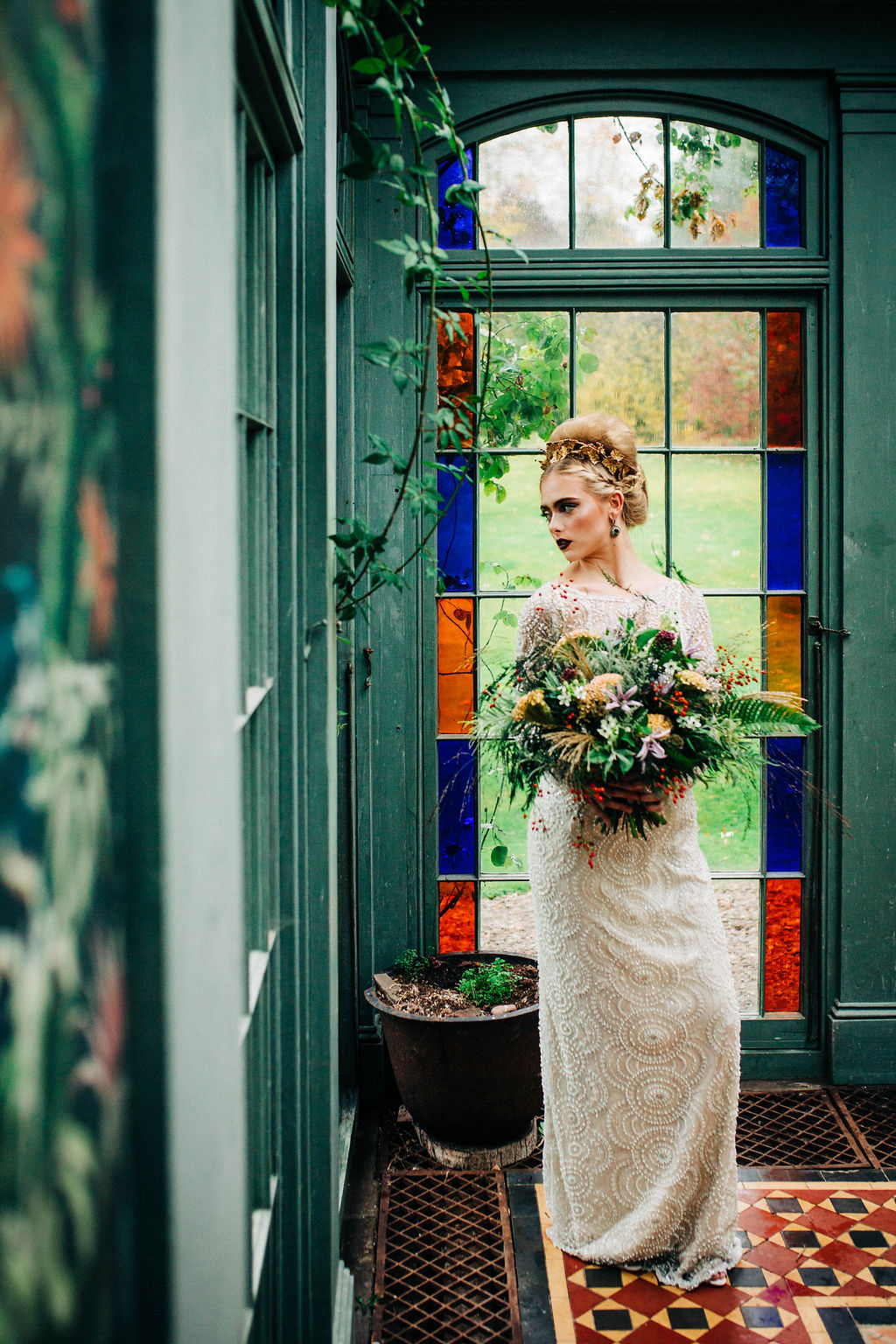 Veil with flowers ethereal bride Penpont Brecon Beacons wedding venue 13