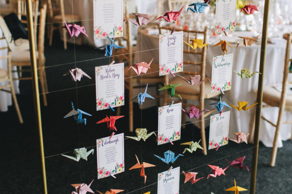 A Stella York Bride for a Match.com Wedding with a Thousand Paper Cranes