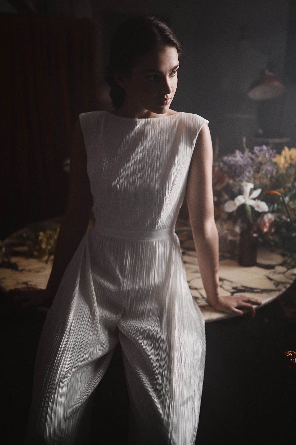 11 Jeff Jumpsuit Plain Tulle Double Comb Veil Halfpenny London The Painter 2020 Collection
