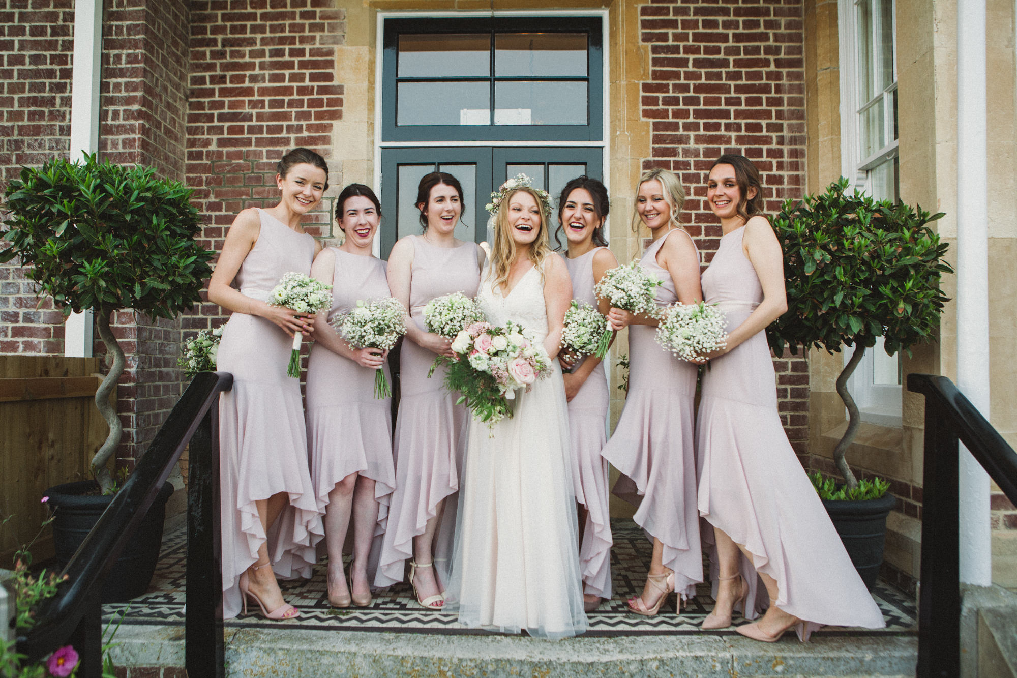 A Bride in Blush Pink Catherine Deane for a Coastal Meets Country Wedding in Salcombe, Devon 10 Bridesmaids in pink