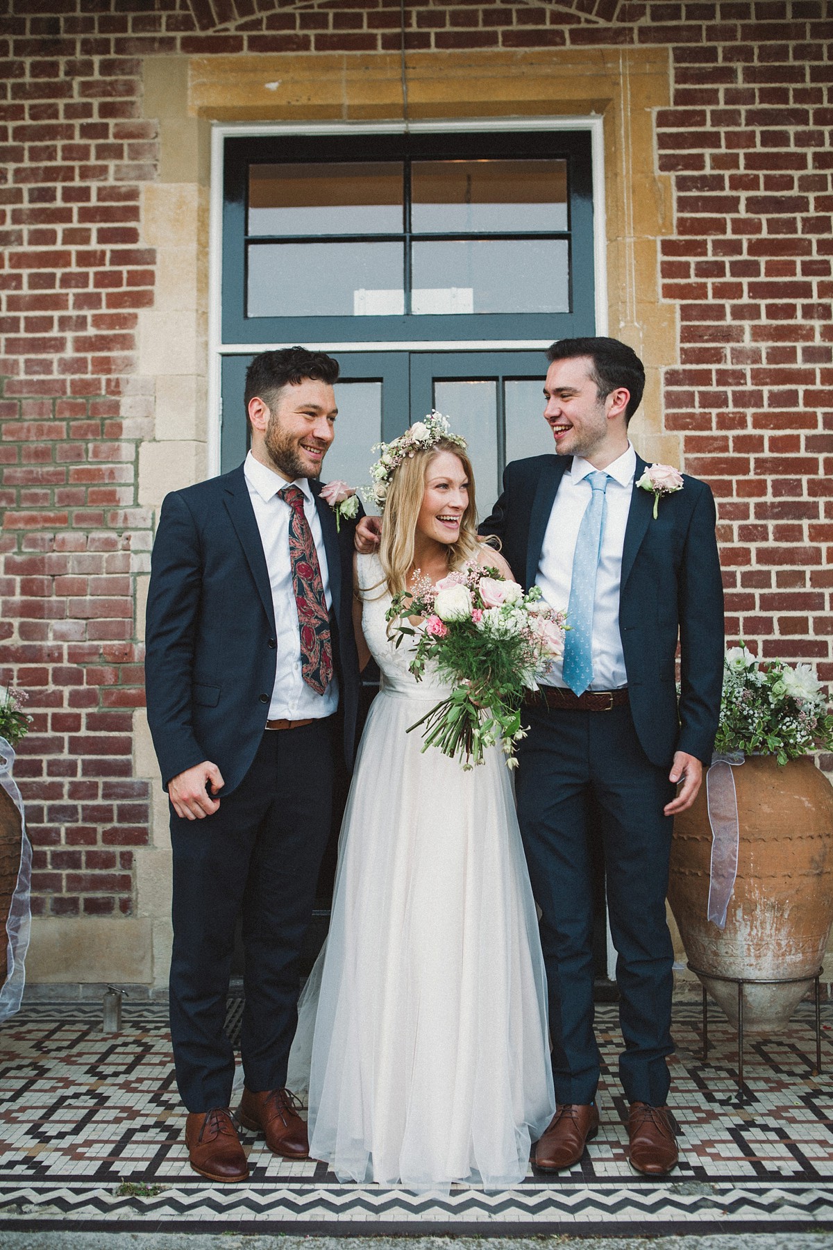 Catherine Deane blush pink dress Devon wedding by the sea 30