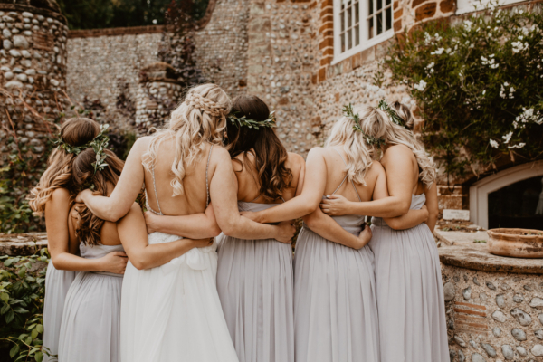 A Fun + Rustic September Woodland Wedding with an Elegant Backless Dress + Bridesmaids in Dove Grey