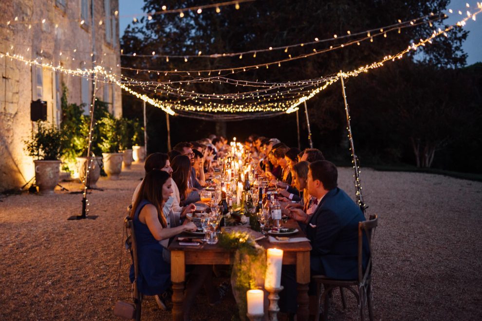 Outdoor dining by candlelight French Chateau wedding