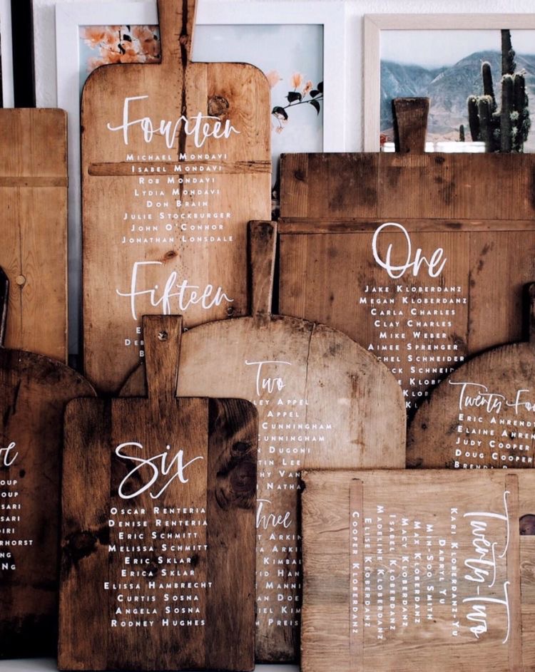Cutting Boards wedding table seating plan ideas