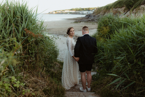 A Portscatho Beach Wedding in Cornwall with a Bride in an Immacle Dress