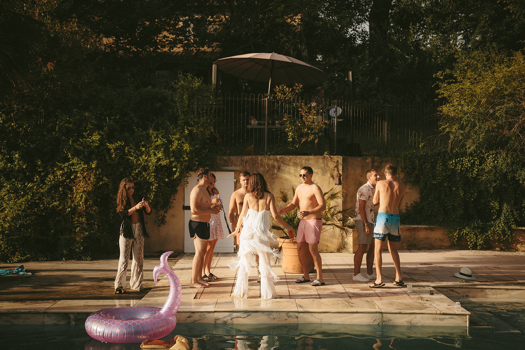 71 Pool party wedding France Chateau de Lartigolle