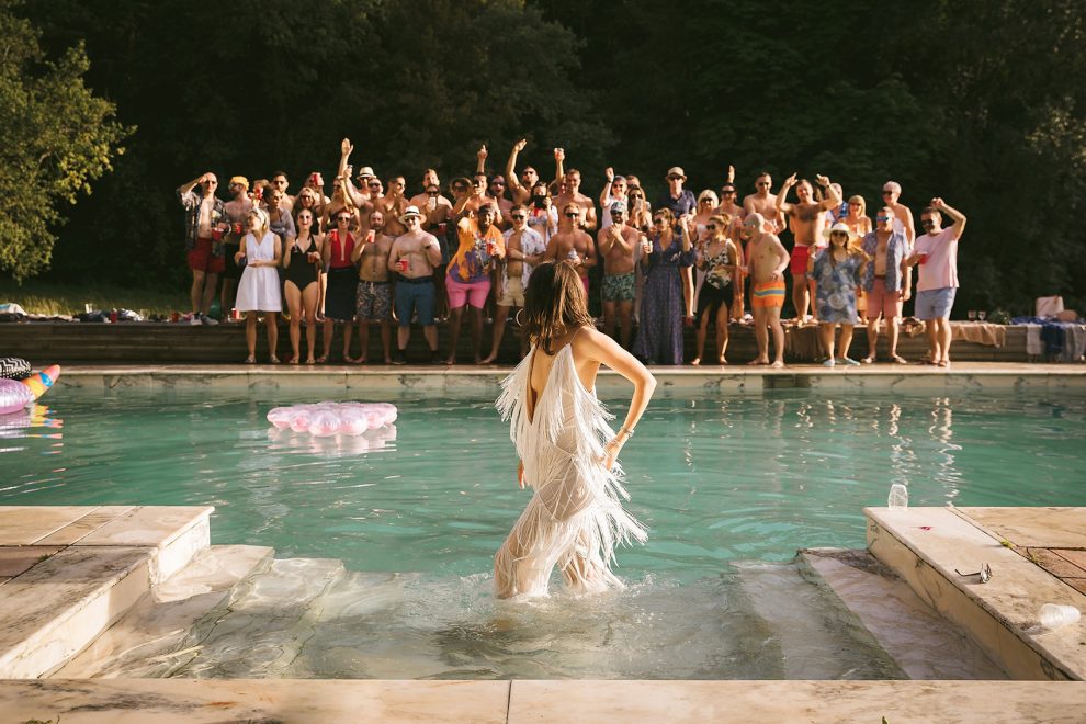73 Pool party wedding France Chateau de Lartigolle