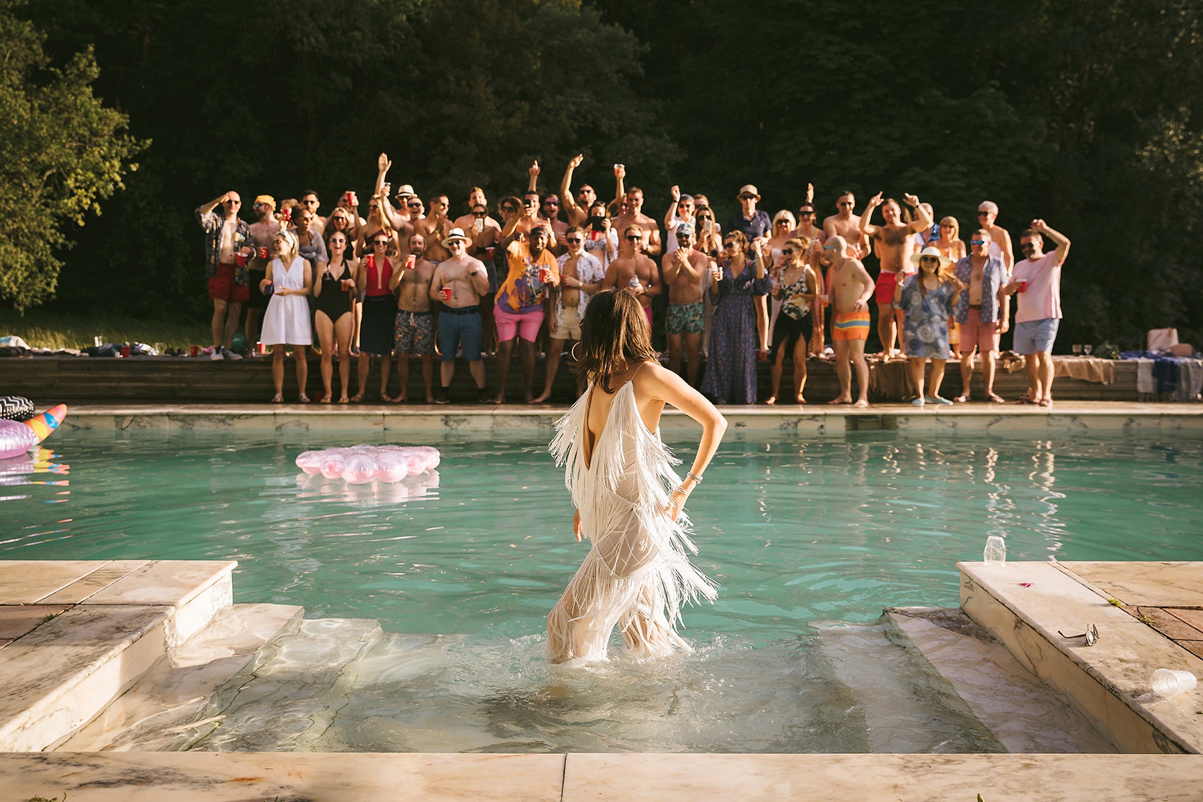 73 Pool party wedding France Chateau de Lartigolle