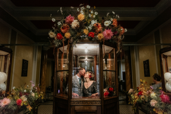 A Sequin Dress for an Autumnal, Flower-Filled, Art Deco Disco Inspired Humanist Wedding