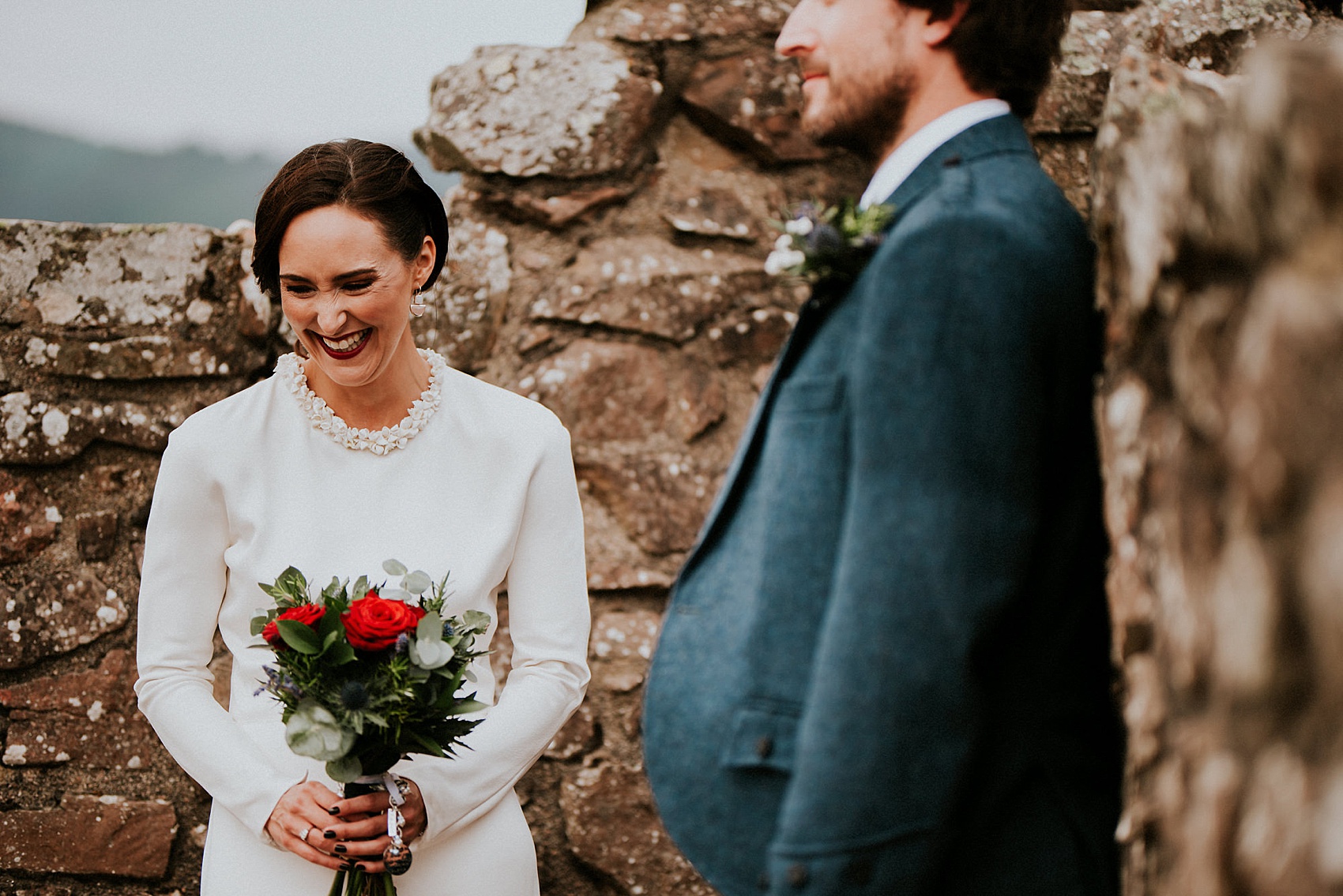 Charlie Brear dress Loch Ness wedding Scotland  - A Charlie Brear Long Sleeved Dress For An Idyllic Wedding at Urquhart Castle Ruins, Overlooking Loch Ness