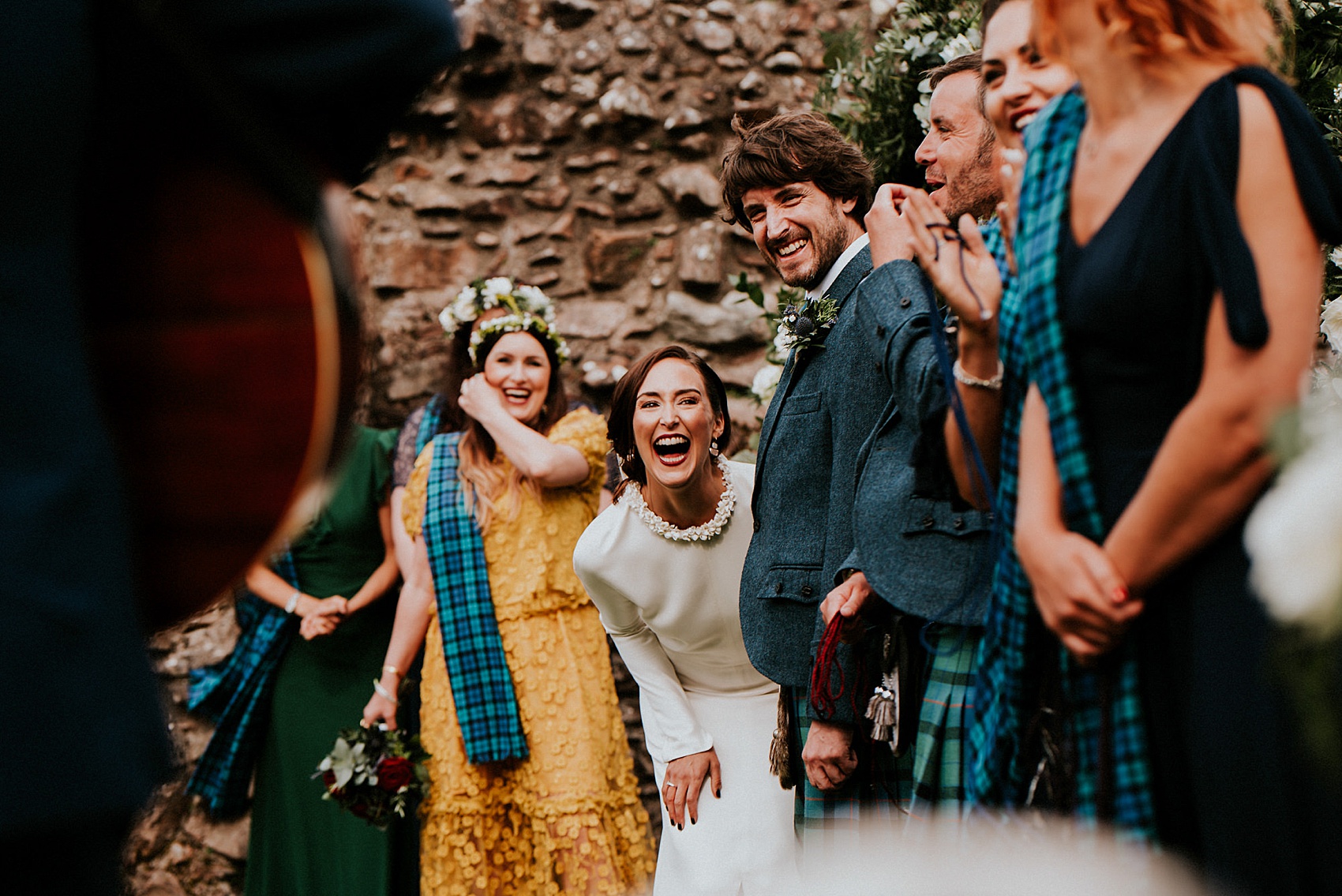 Charlie Brear dress Loch Ness wedding Scotland  - A Charlie Brear Long Sleeved Dress For An Idyllic Wedding at Urquhart Castle Ruins, Overlooking Loch Ness