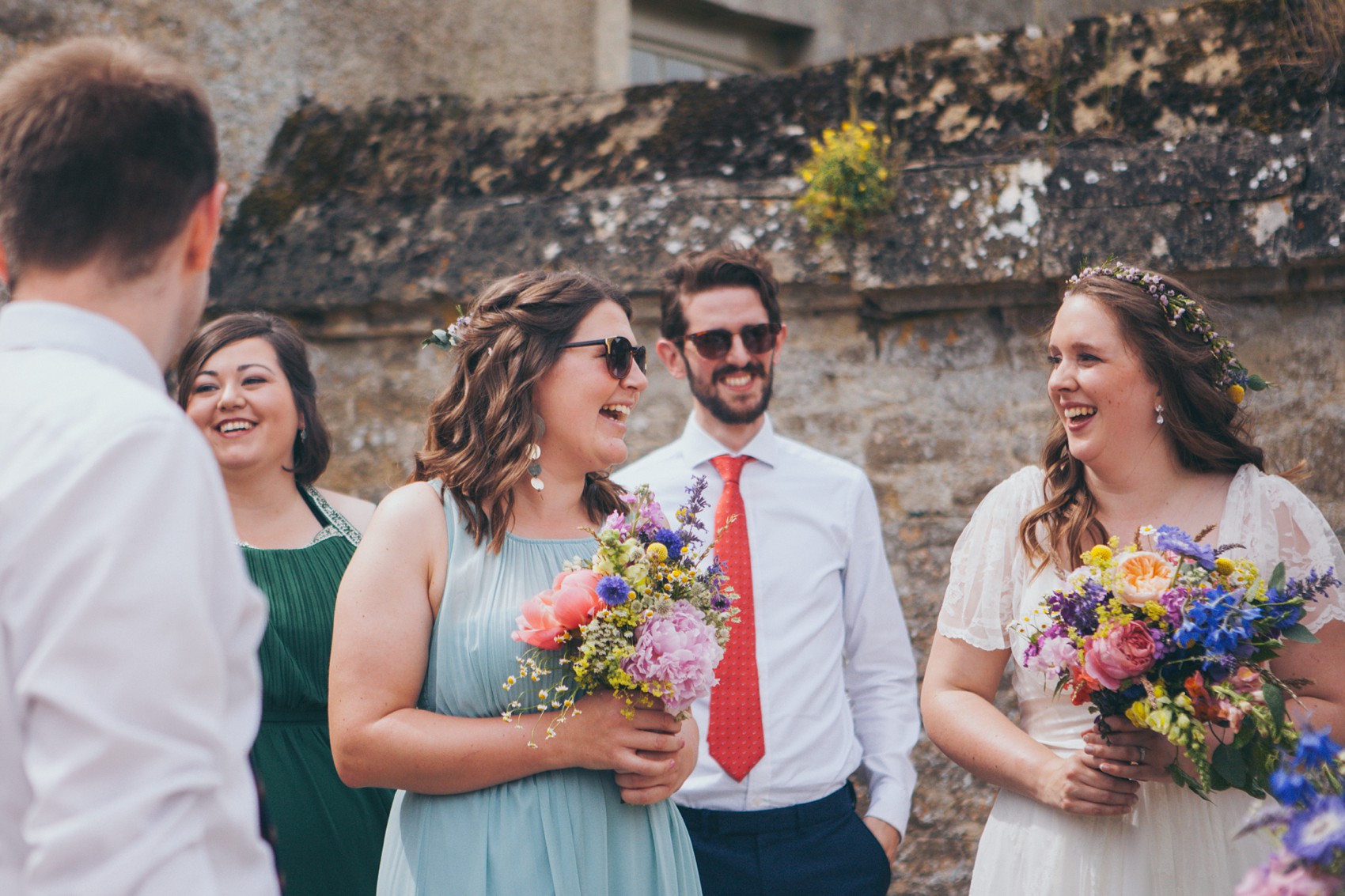 Charlie Brear dress colourful summer garden party wedding Caswell House 32