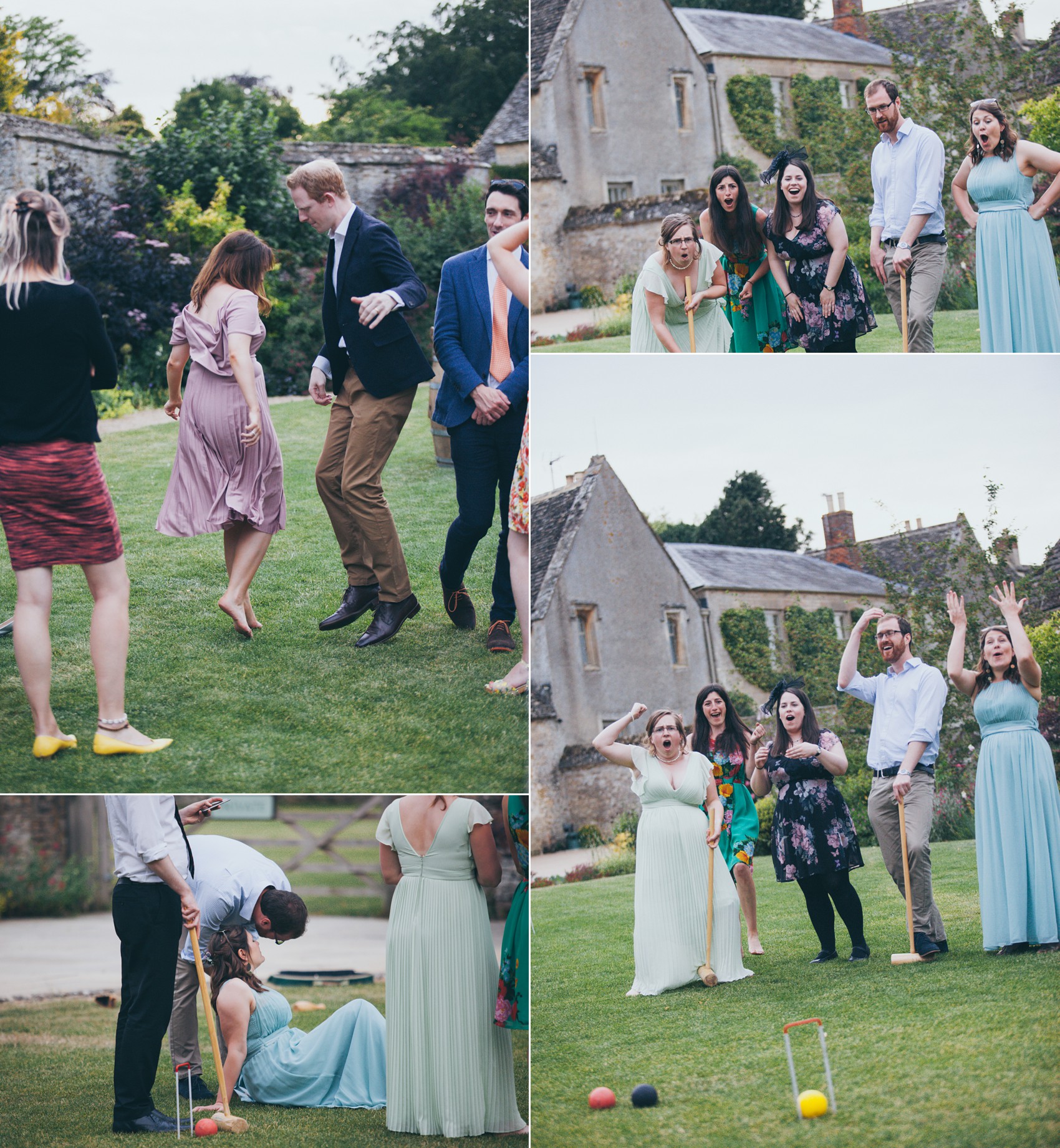 Charlie Brear dress colourful summer garden party wedding Caswell House 38