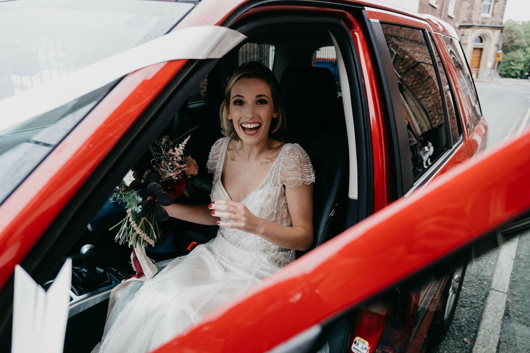 Maggie Sottero beaded dress colourful village hall wedding 18