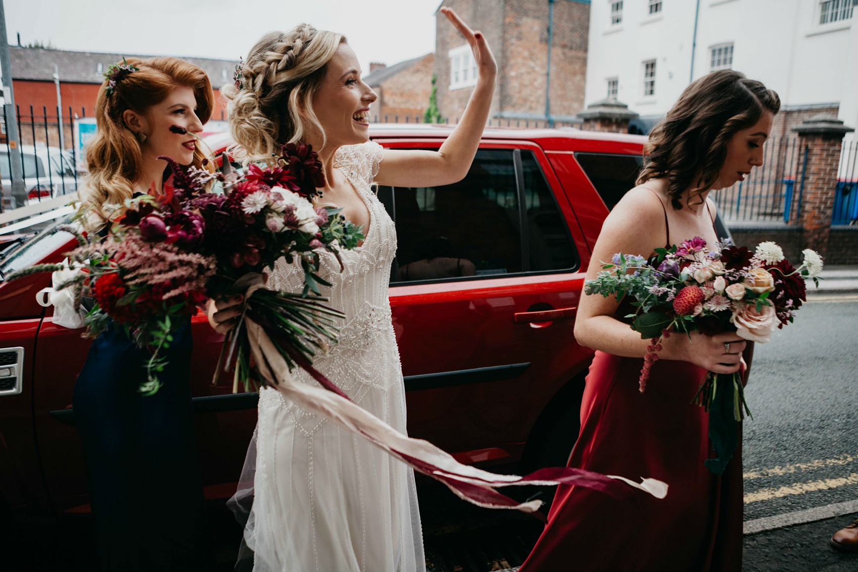 Maggie Sottero beaded dress colourful village hall wedding 19