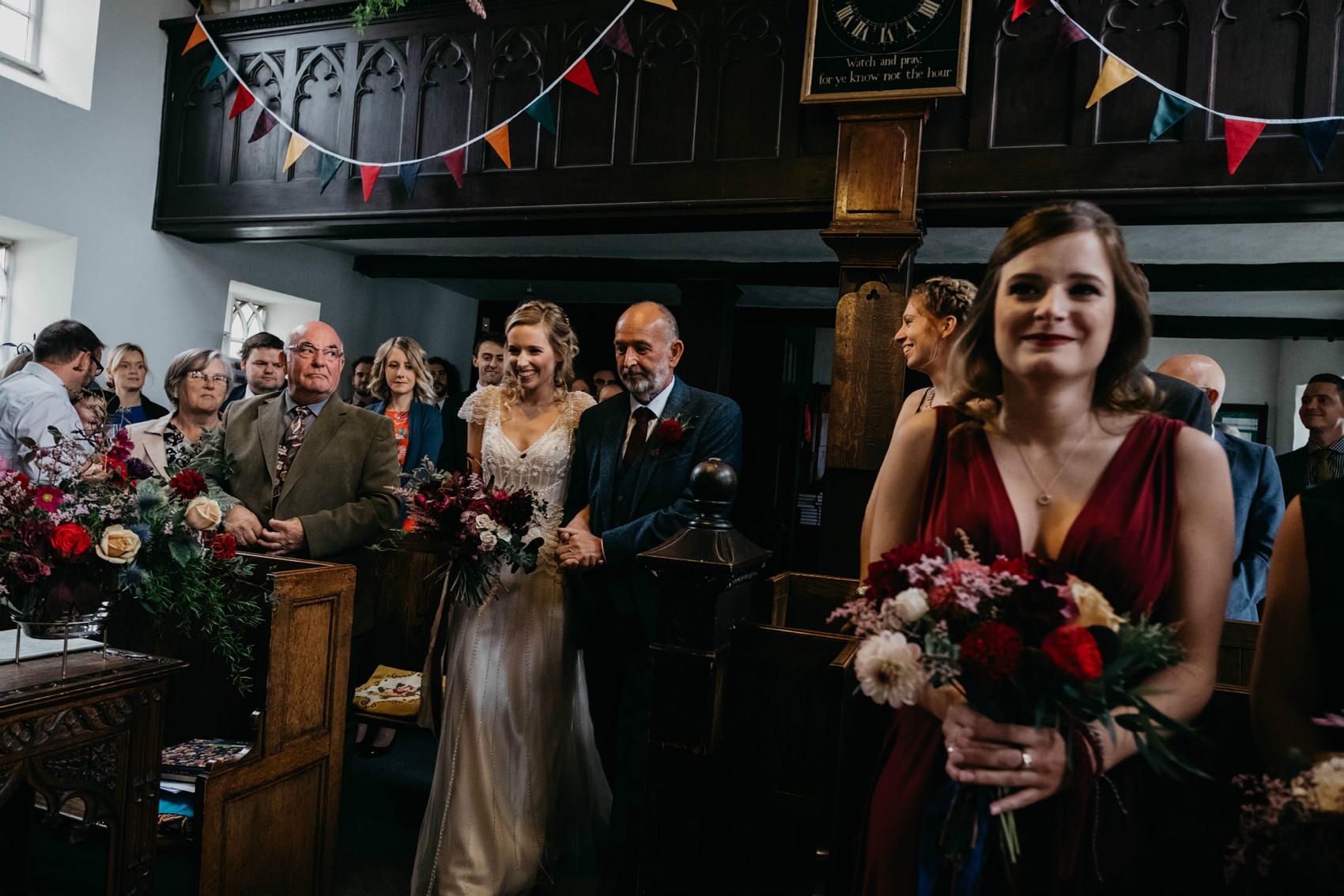 Maggie Sottero beaded dress colourful village hall wedding 23