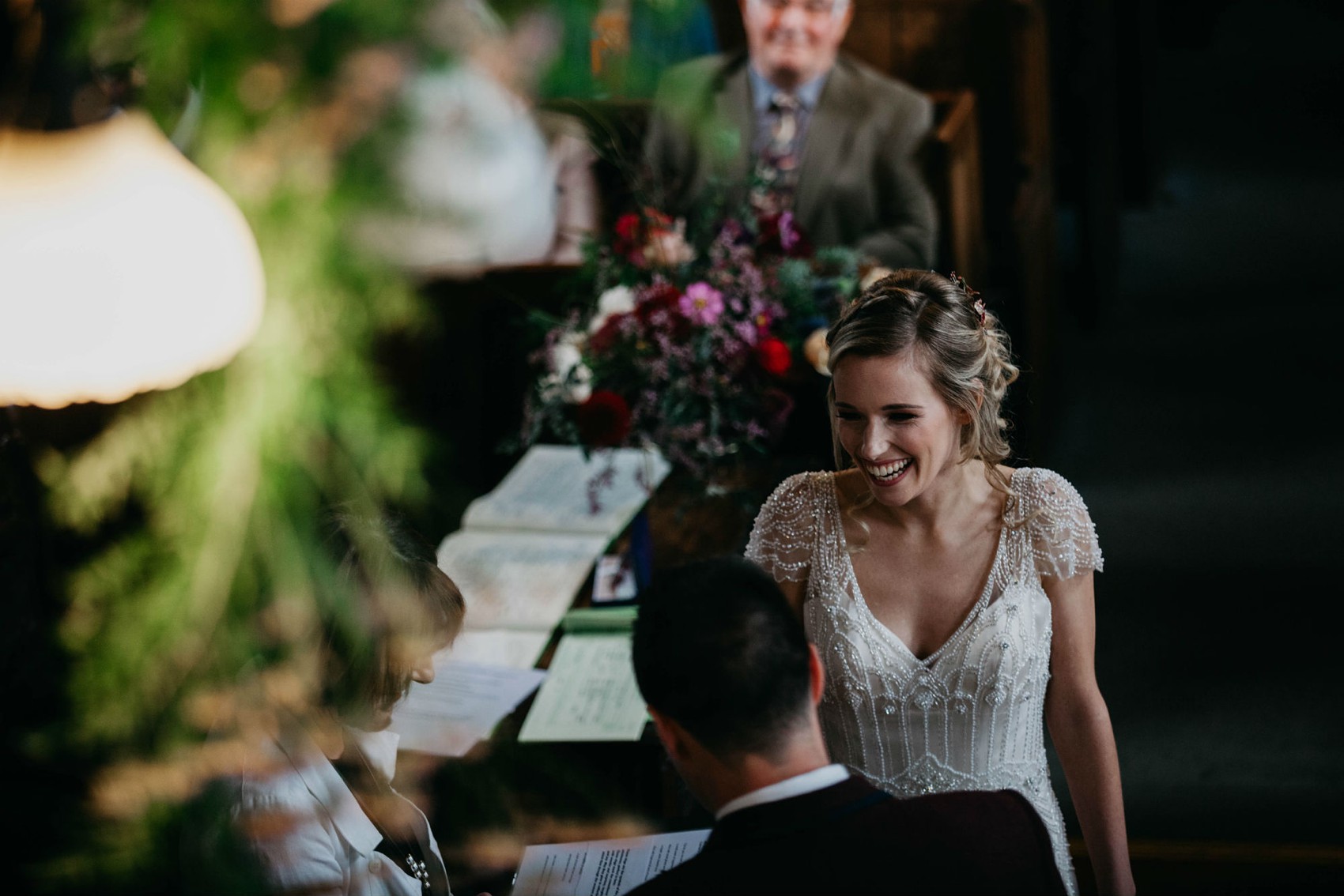 Maggie Sottero beaded dress colourful village hall wedding 30