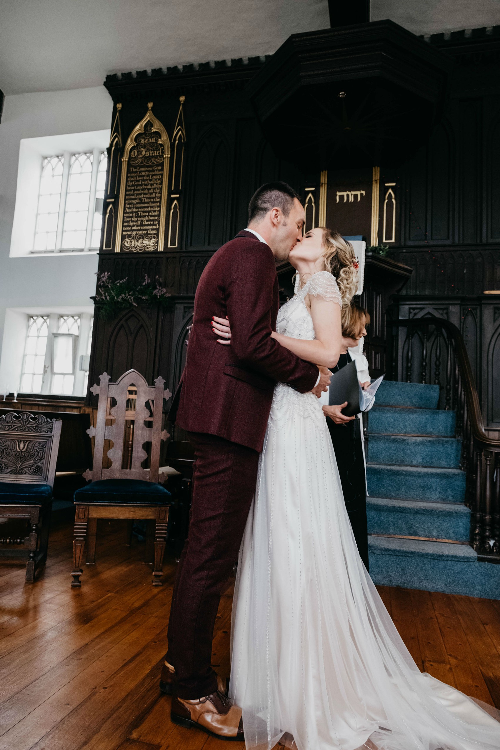 Maggie Sottero beaded dress colourful village hall wedding 32