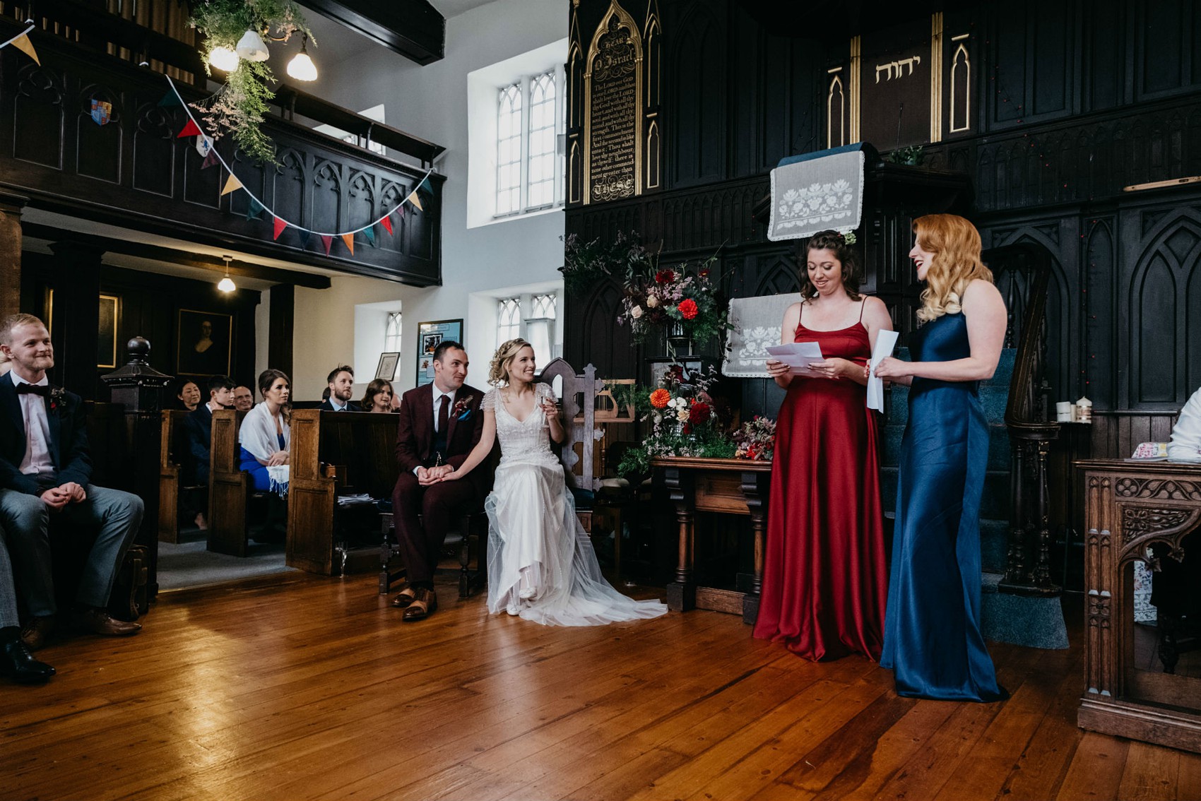 Maggie Sottero beaded dress colourful village hall wedding 34