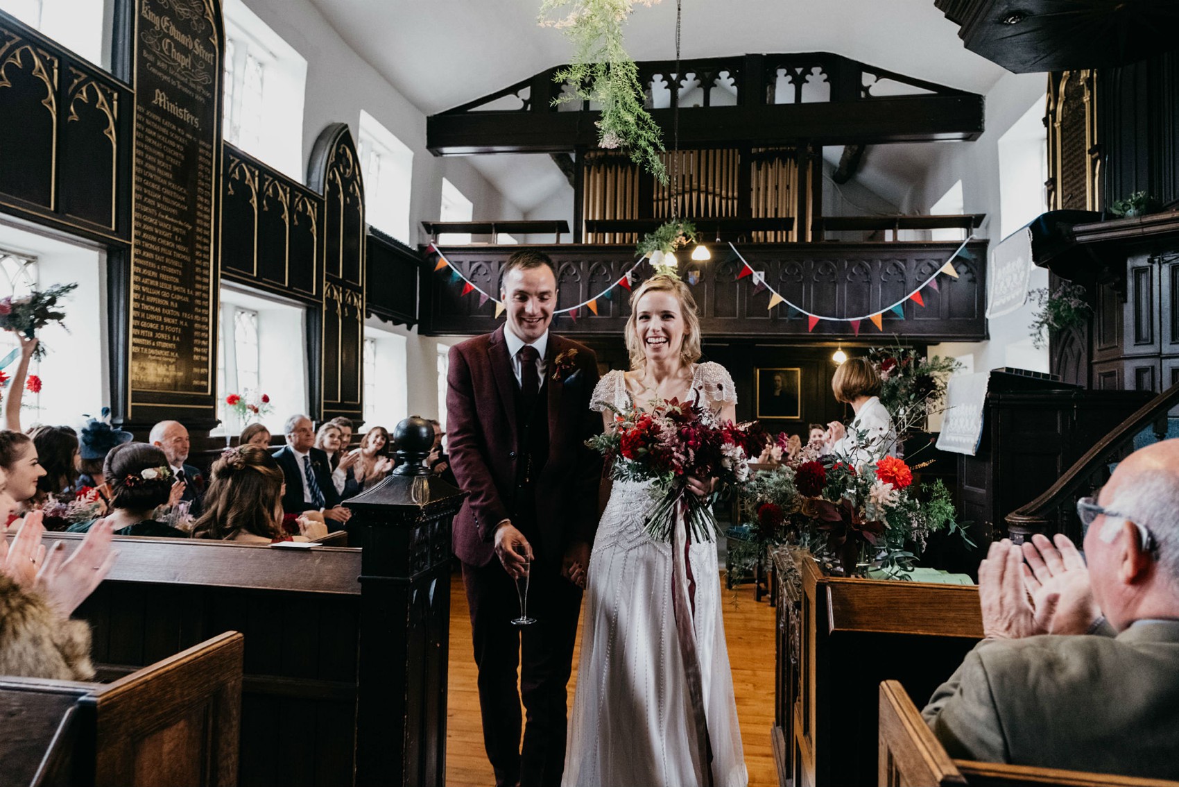 Maggie Sottero beaded dress colourful village hall wedding 35