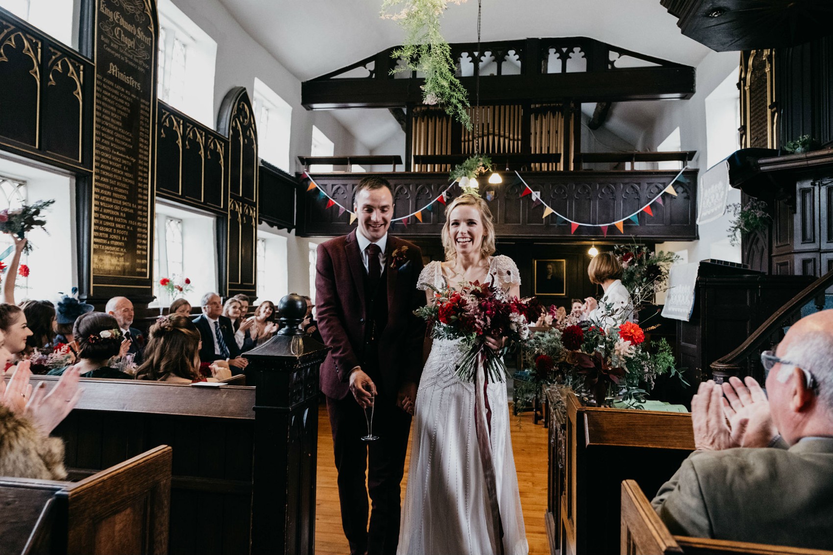 Maggie Sottero beaded dress colourful village hall wedding 35