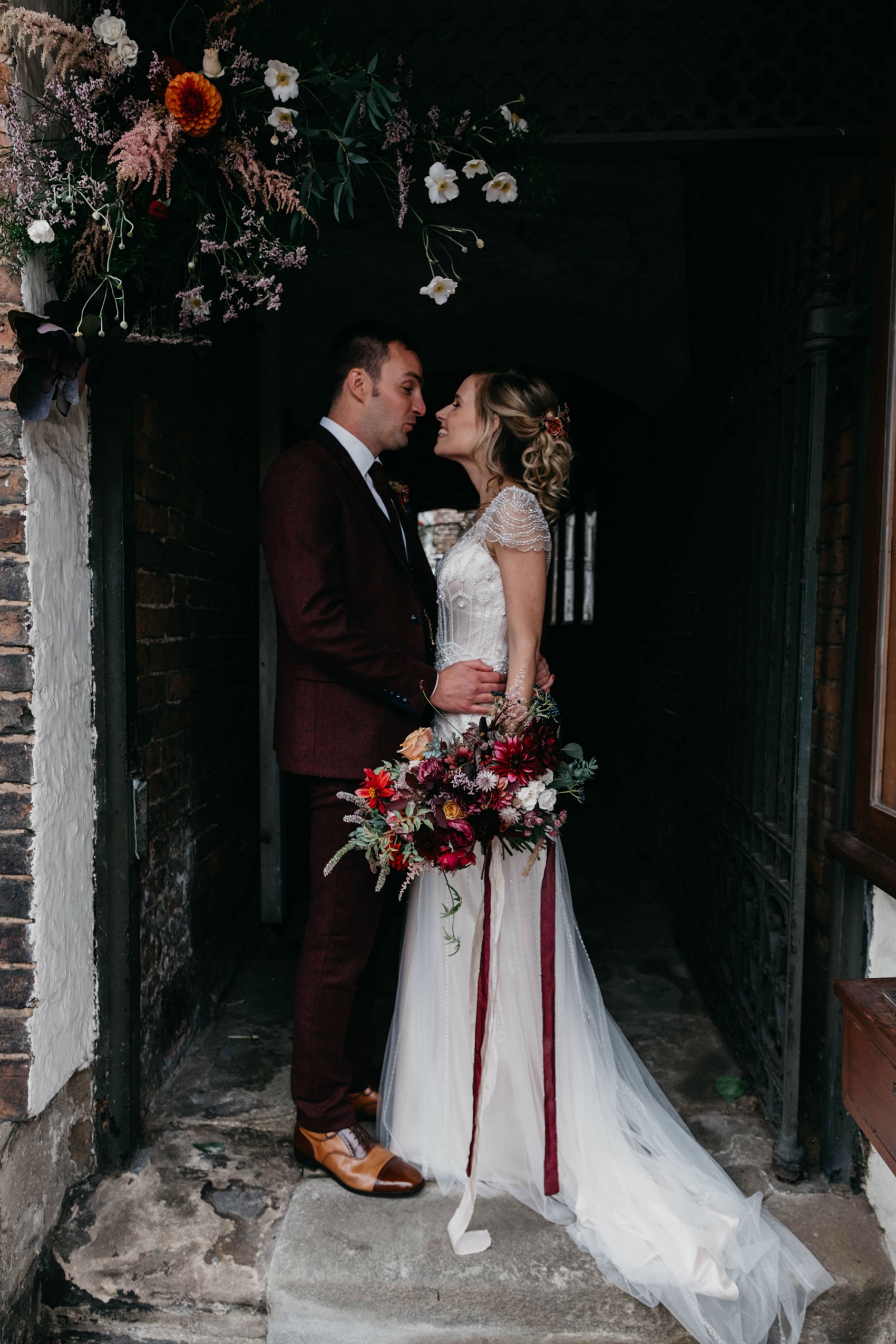 Maggie Sottero beaded dress colourful village hall wedding 37