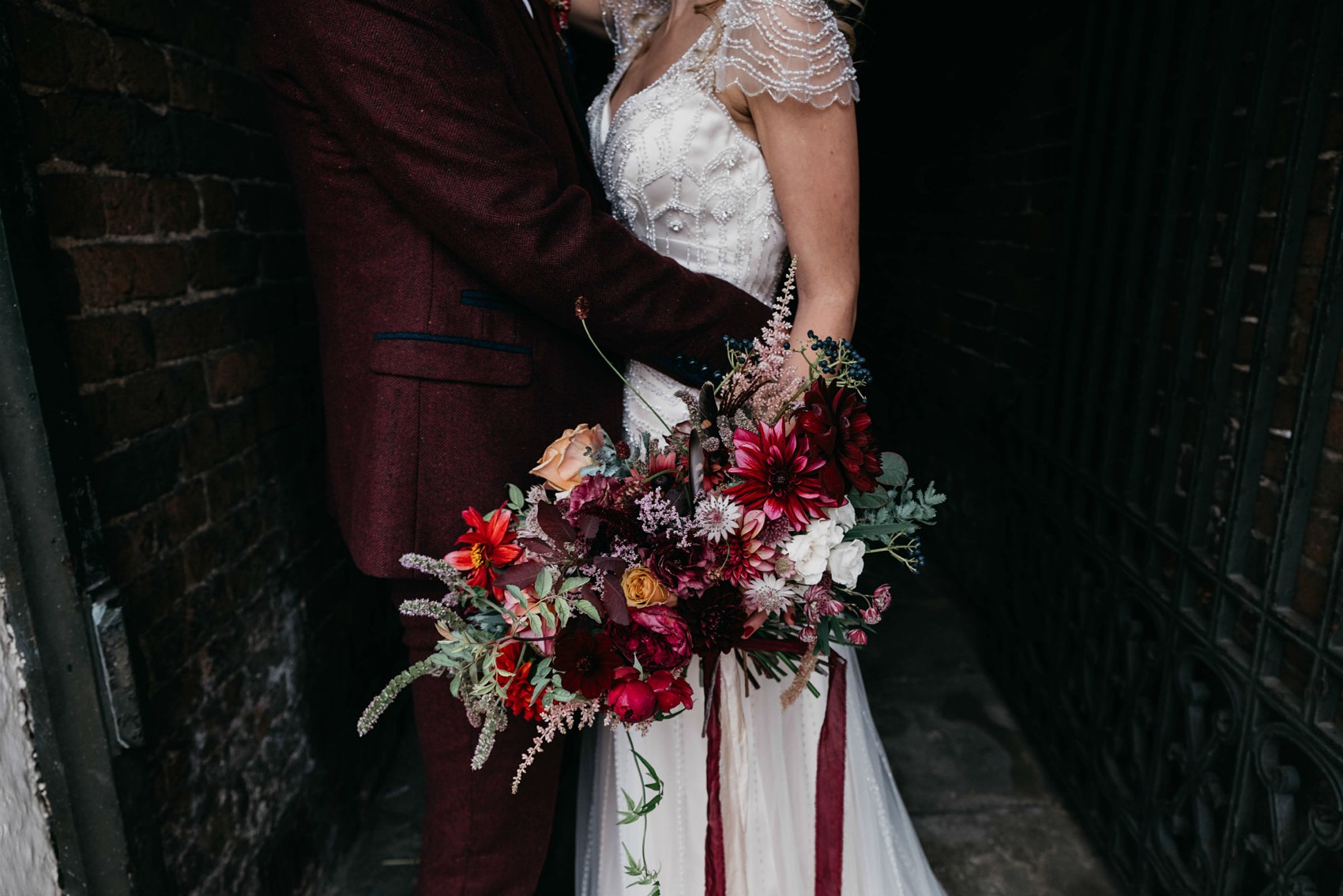 Maggie Sottero beaded dress colourful village hall wedding 38